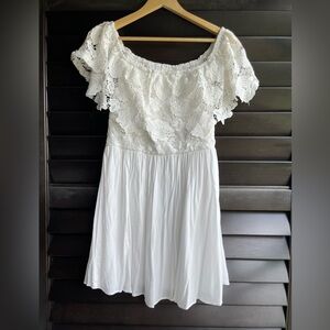 MIAMI White Lace Off shoulder Mini Dress Fully Lined Size Medium